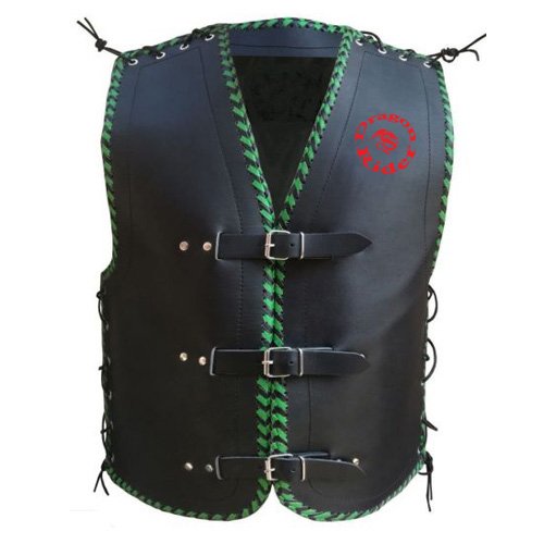 Green and Black Leather Motorcycle Vest