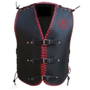 Red & Black Leather Vest