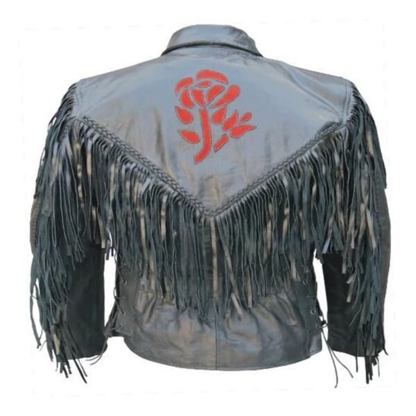 Vintage Women Red Rose Leather Jacket With Fringe