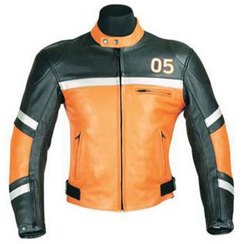 Orange Black White Motorbike Leather Jacket